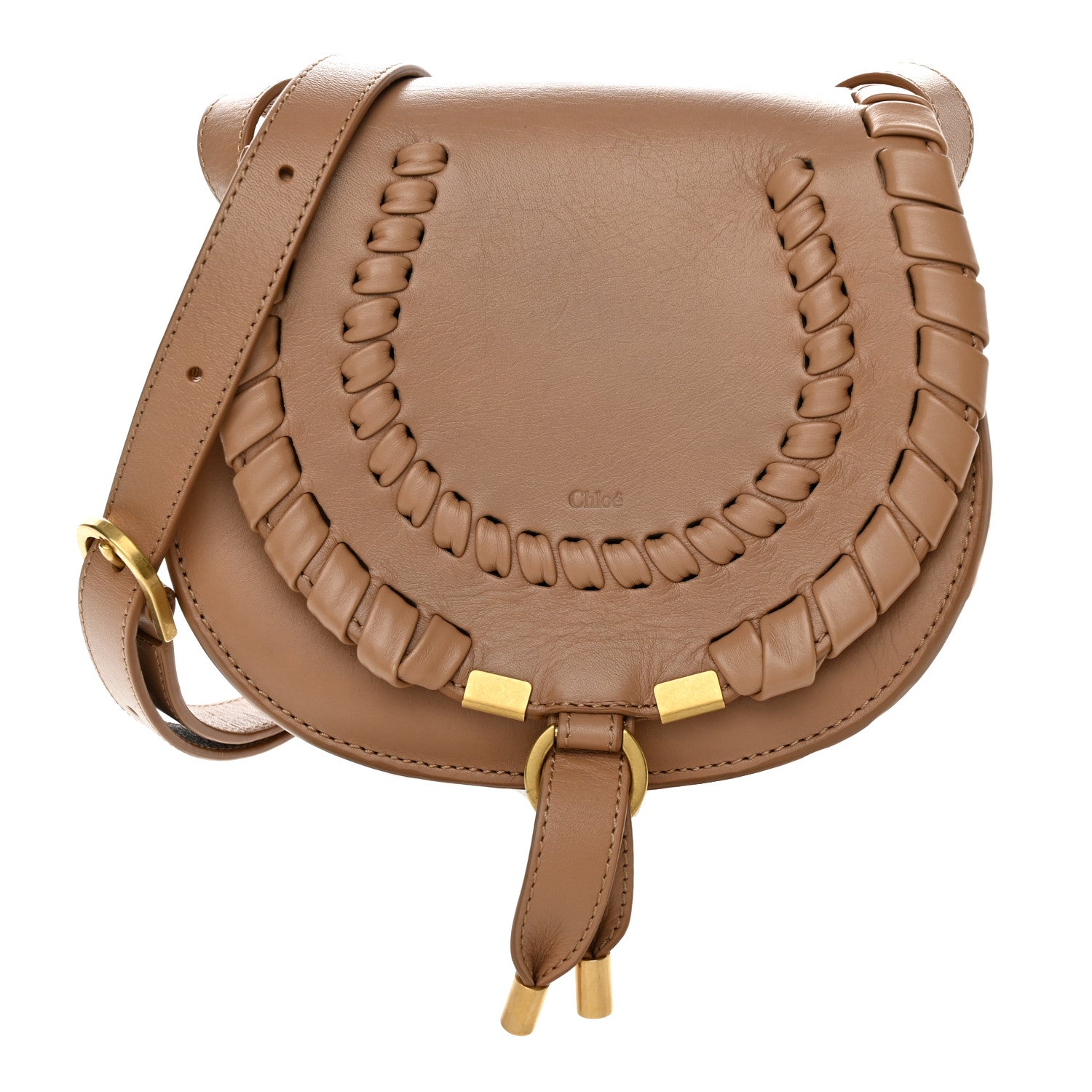 Chloe Calfskin Whipstitch Mini Marcie Round Crossbody Bag Light Tan 1 of 9