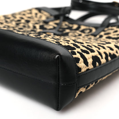 Saint Laurent Raffia Calfskin Leopard Print Toy Shopping Tote Natural Black 9 of 9