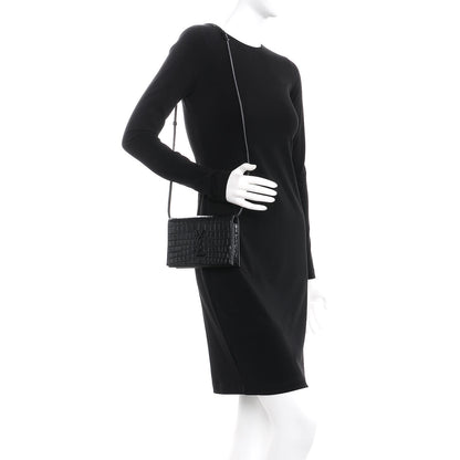 Saint Laurent Calfskin Crocodile Embossed Monogram Toy Kate Strap Wallet Black 3 of 13