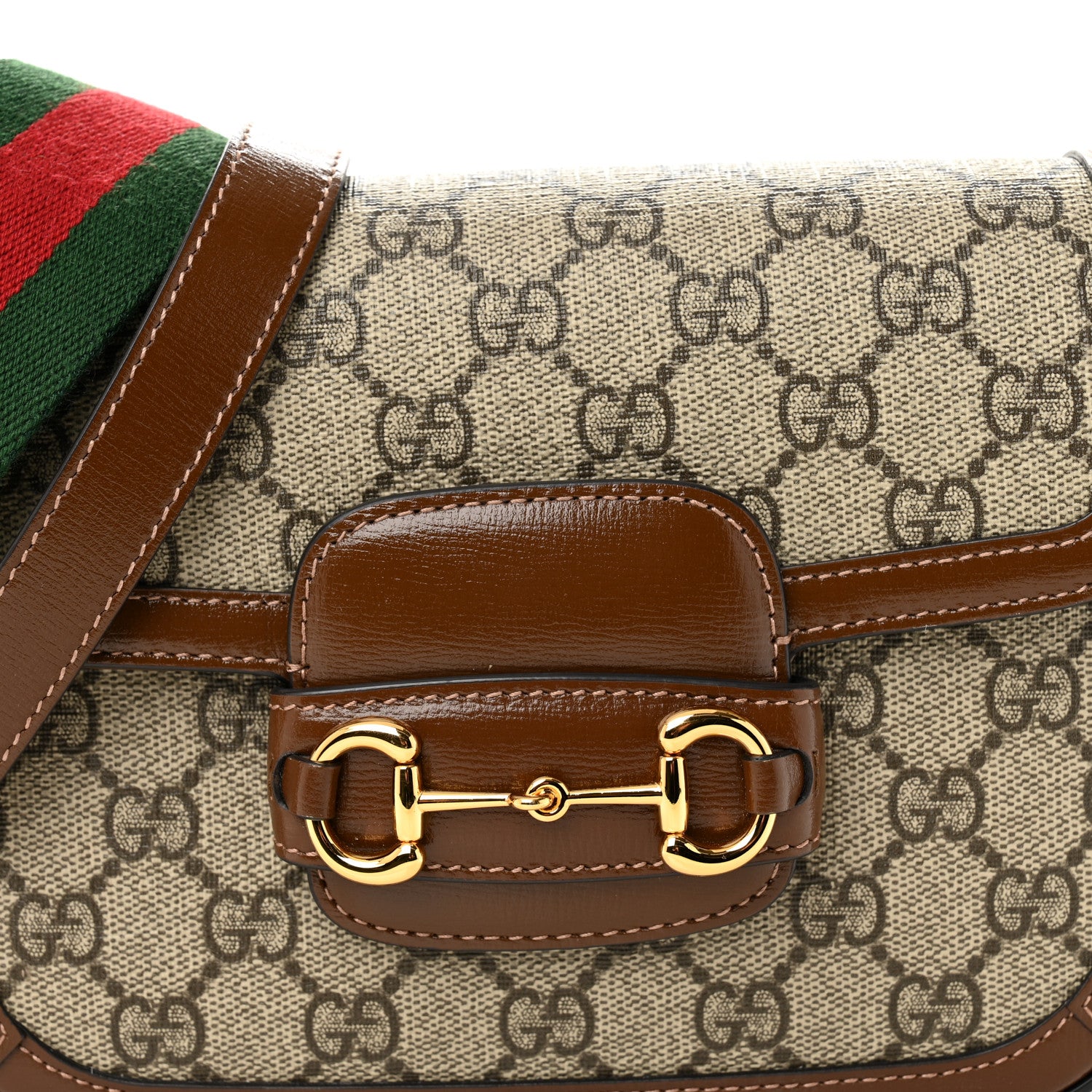 Gucci GG Supreme Monogram Web Mini Horsebit 1955 Shoulder Bag Beige Ebony Brown Sugar 8 of 10