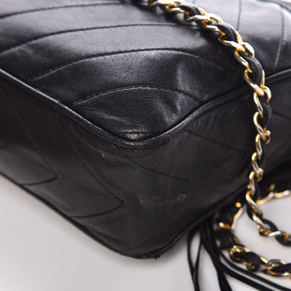 Chanel Lambskin Chevron Quilted Tassel Camera Case Black 10 of 16