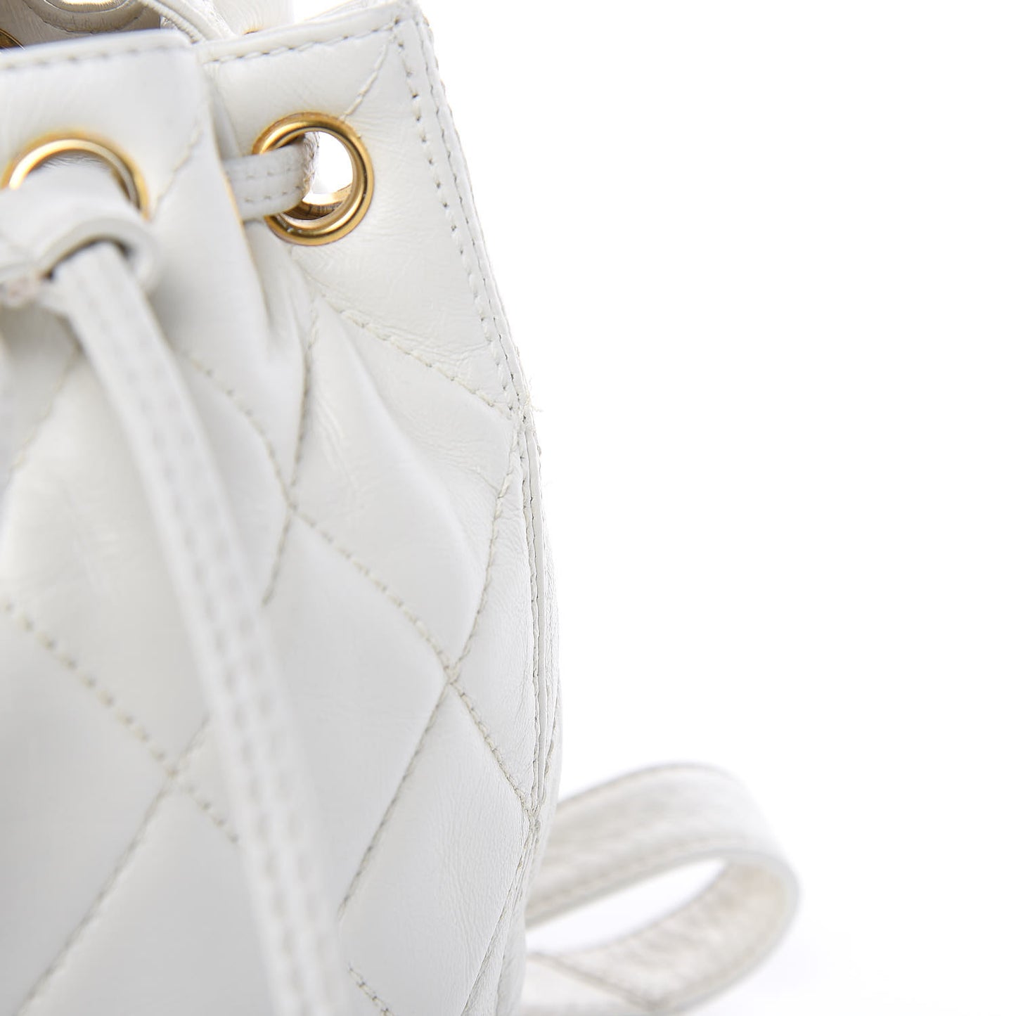 Calfskin Quilted Drawstring Bag White