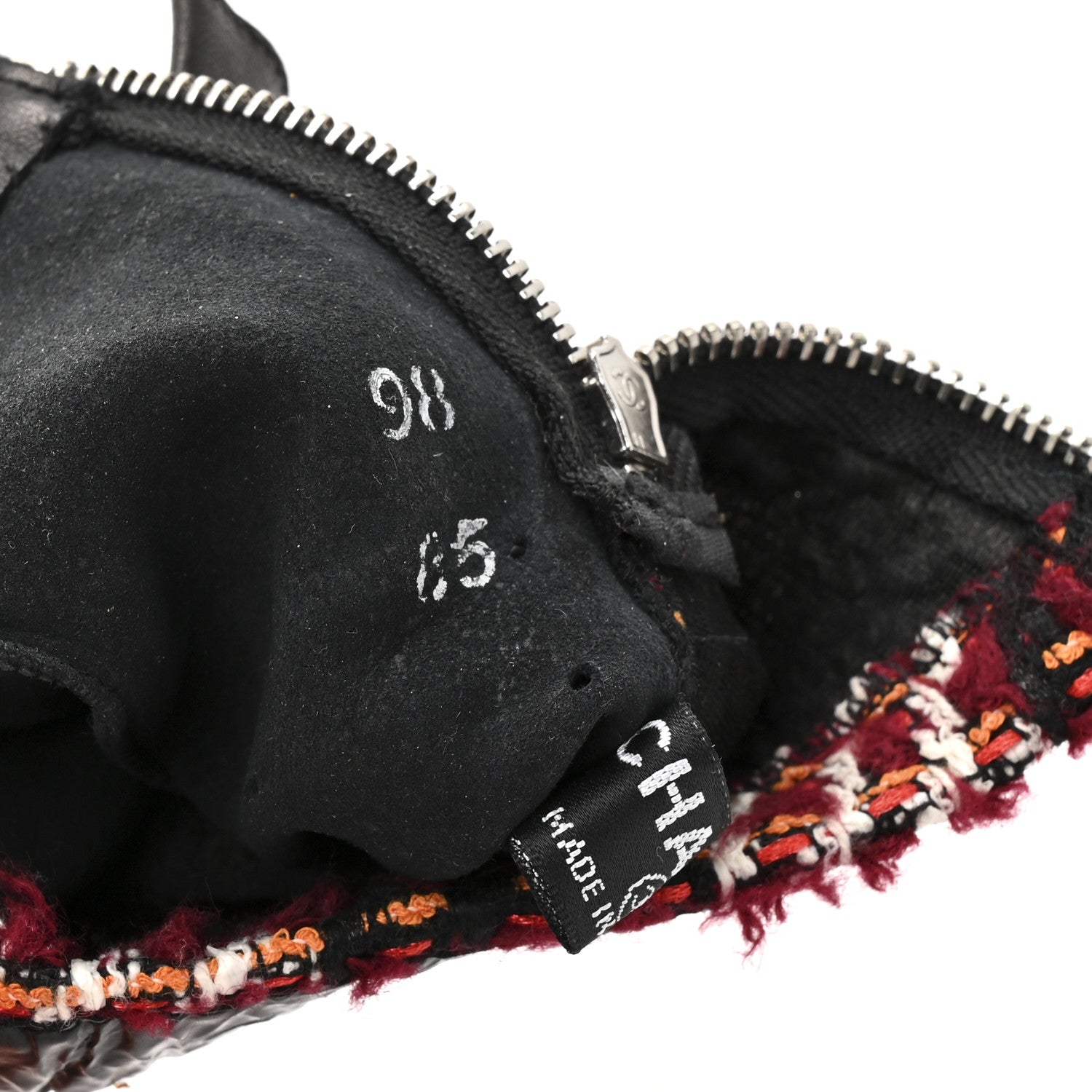 Chanel Tweed Lambskin Fingerless CC Gloves 8.5 Black White Red 8 of 8