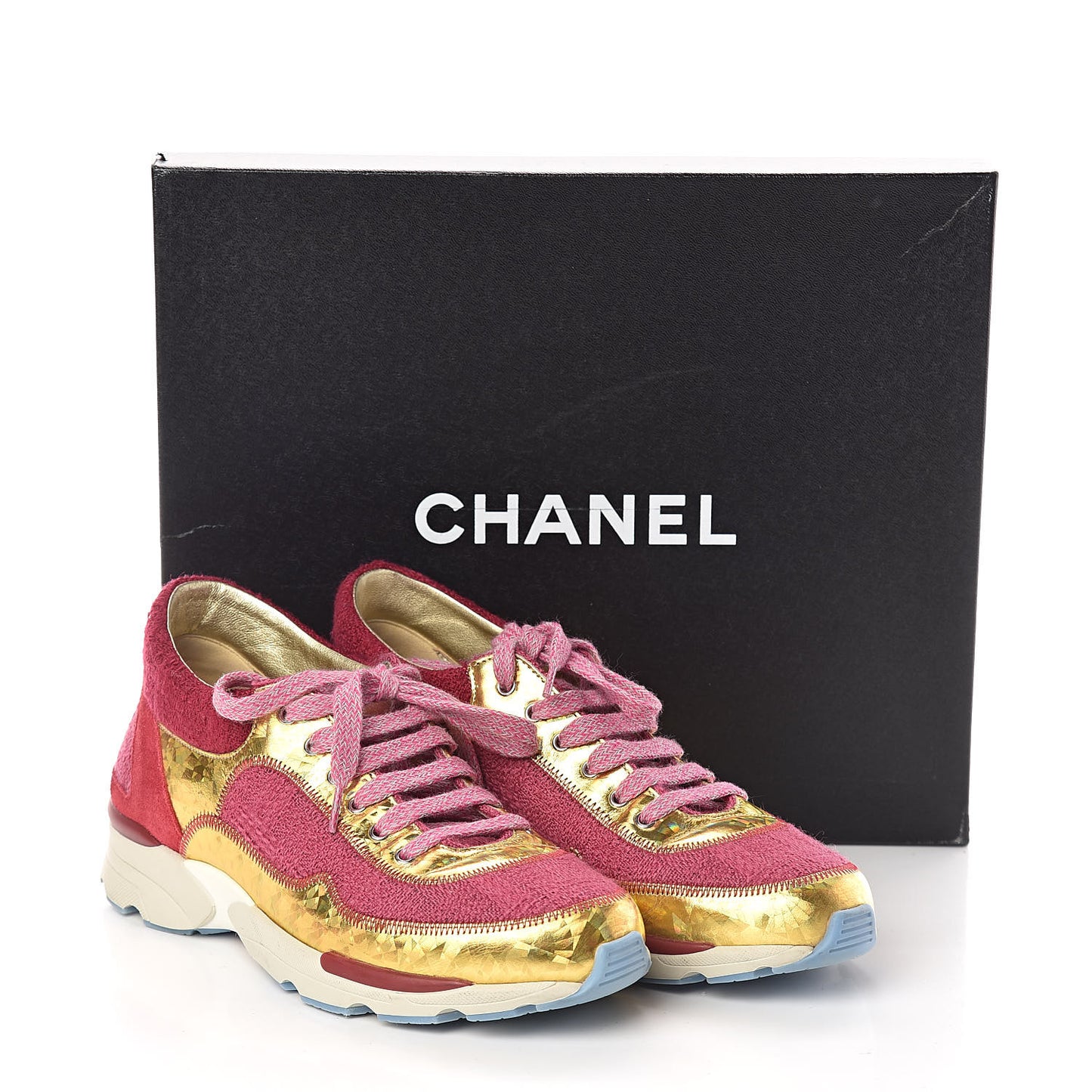 Tweed Suede Calfskin Sneakers 36 Dark Pink