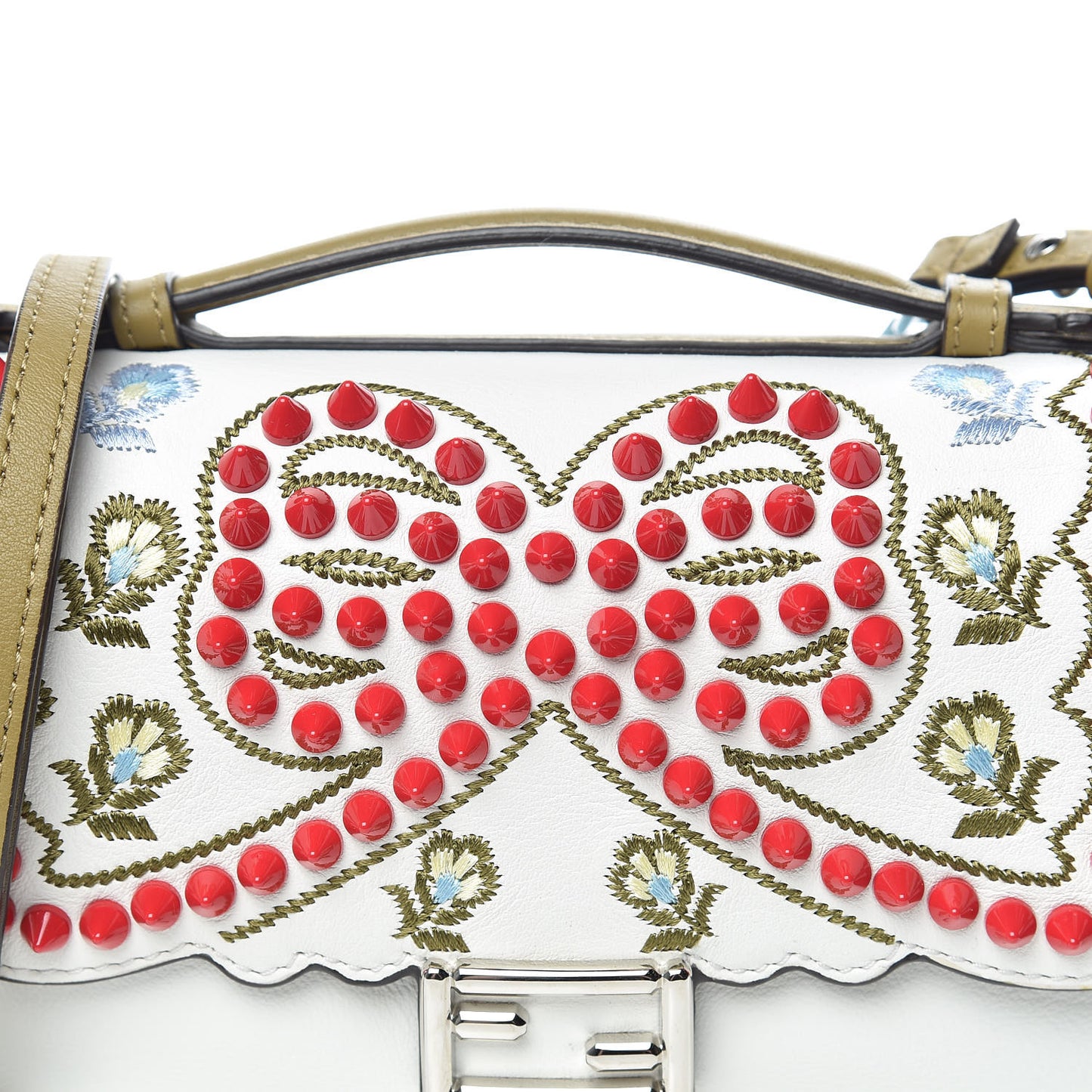 Vitello Dolce Flowers and Bows Bi-Color Scalloped Micro Double Baguette White Turchese Pallido Multicolor