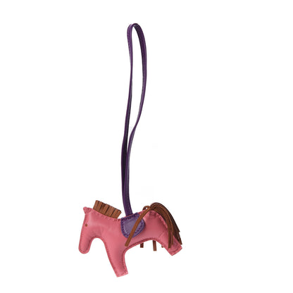 Hermes Milo Lambskin Grigri Rodeo Horse Bag Charm PM Rose Azalee Gold Anemone 1 of 5