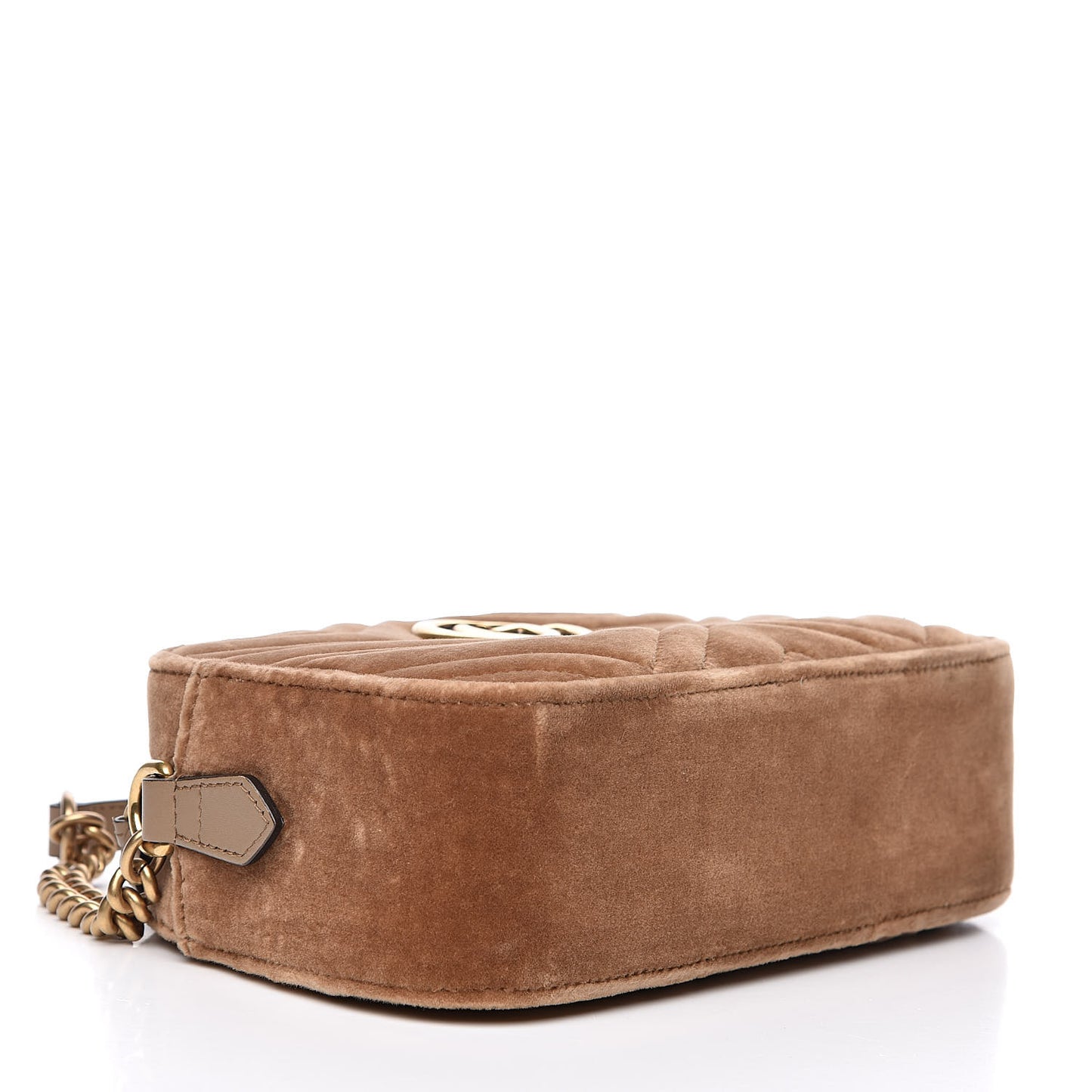Velvet Matelasse Small GG Marmont Chain Shoulder Bag Taupe