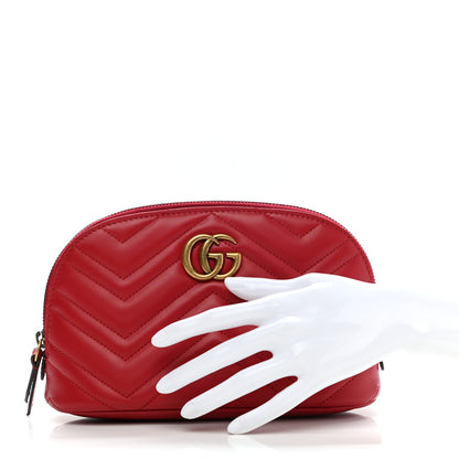 Gucci Calfskin Matelasse Large GG Marmont Pouch Cosmetic Case Hibiscus Red 2 of 8