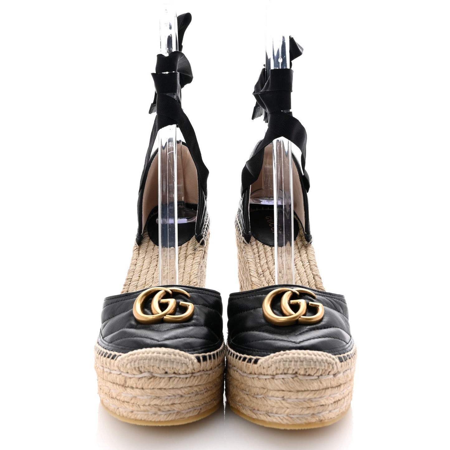 Nappa Matelasse GG Marmont Ankle Wrap Platform 35/120mm Espadrille Wedges 40.5 Black