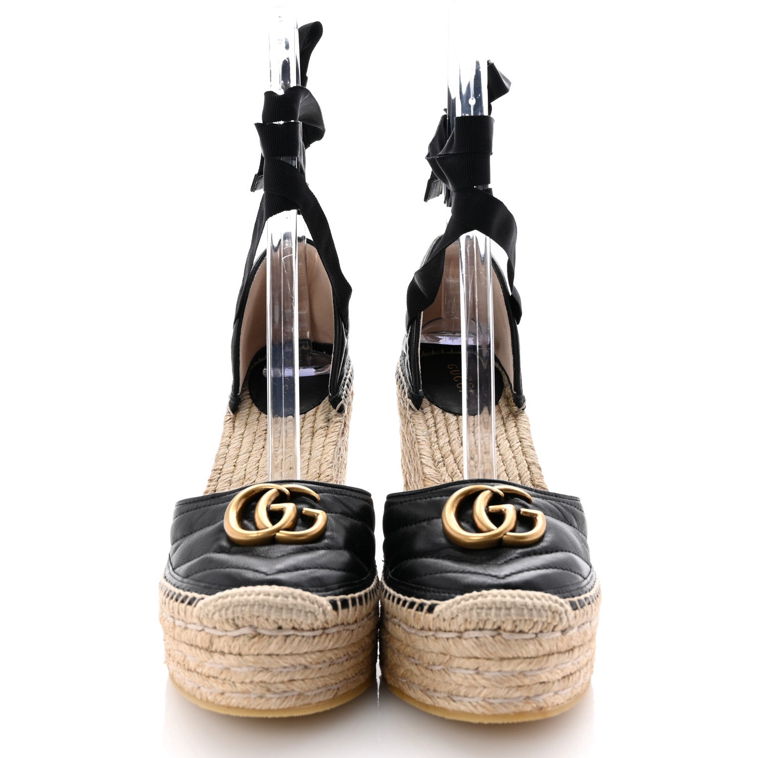 Gucci Nappa Matelasse GG Marmont Ankle Wrap Platform 35/120mm Espadrille Wedges 40.5 Black 3 of 11