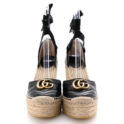 Gucci Nappa Matelasse GG Marmont Ankle Wrap Platform 35/120mm Espadrille Wedges 40.5 Black 3 of 11