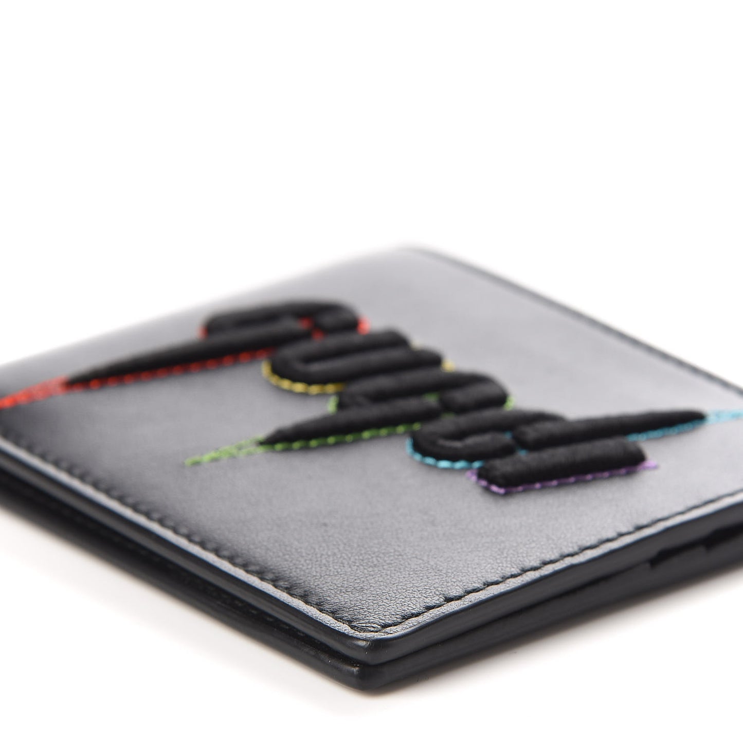 Calfskin Blade Embroidered Card Case Black