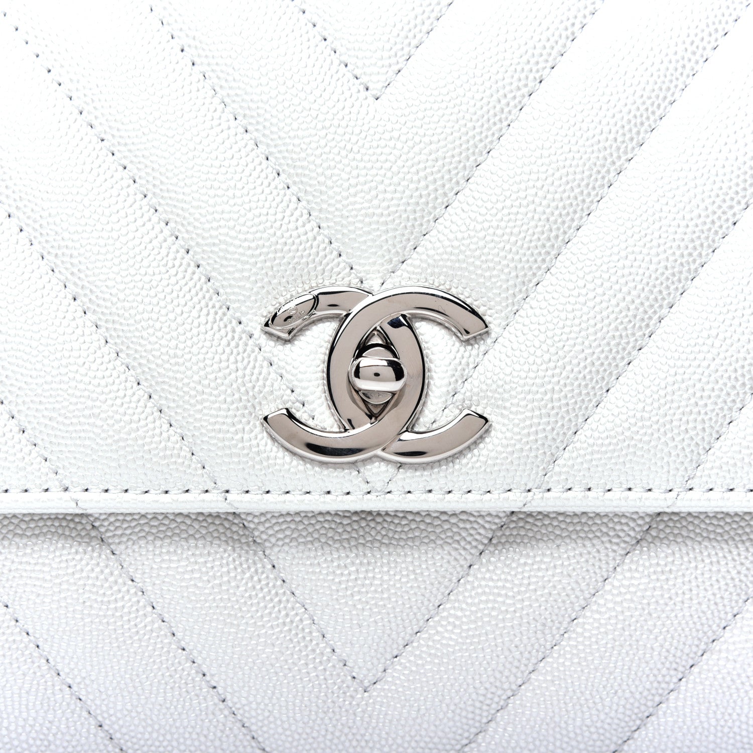 Chanel Iridescent Caviar Chevron Quilted Small Coco Handle Flap White 10 of 10