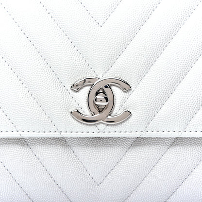 Chanel Iridescent Caviar Chevron Quilted Small Coco Handle Flap White 10 of 10