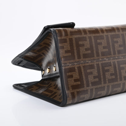 Fendi Glazed Fabric Vitello Century FF 1974 Stamp Patch Mini Peekaboo Defender Cover Mogano Panna Black 8 of 9