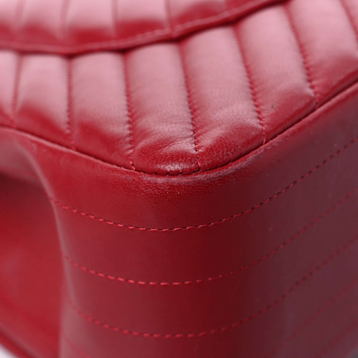 Lambskin Chevron Quilted Jumbo Double Flap Dark Red