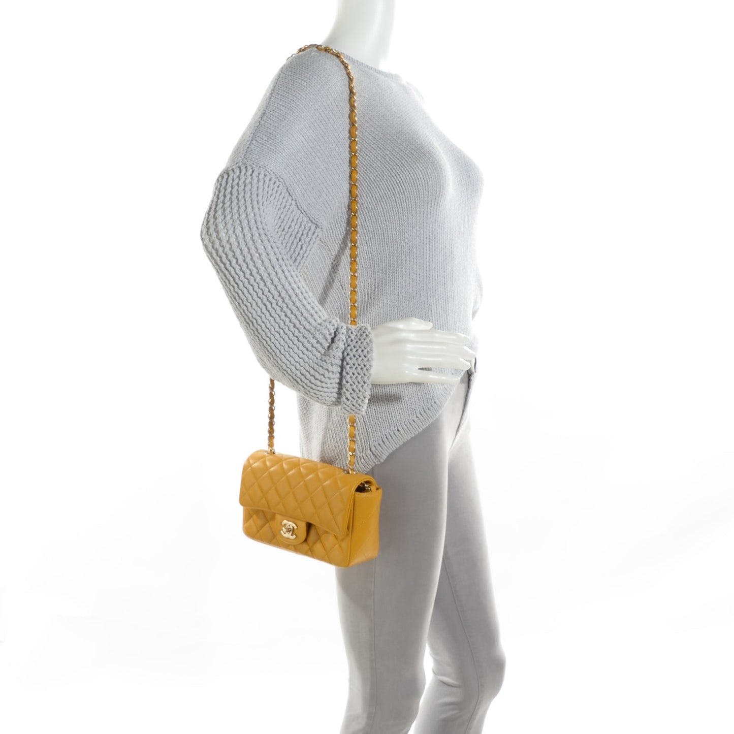 Lambskin Quilted Mini Rectangular Flap Yellow