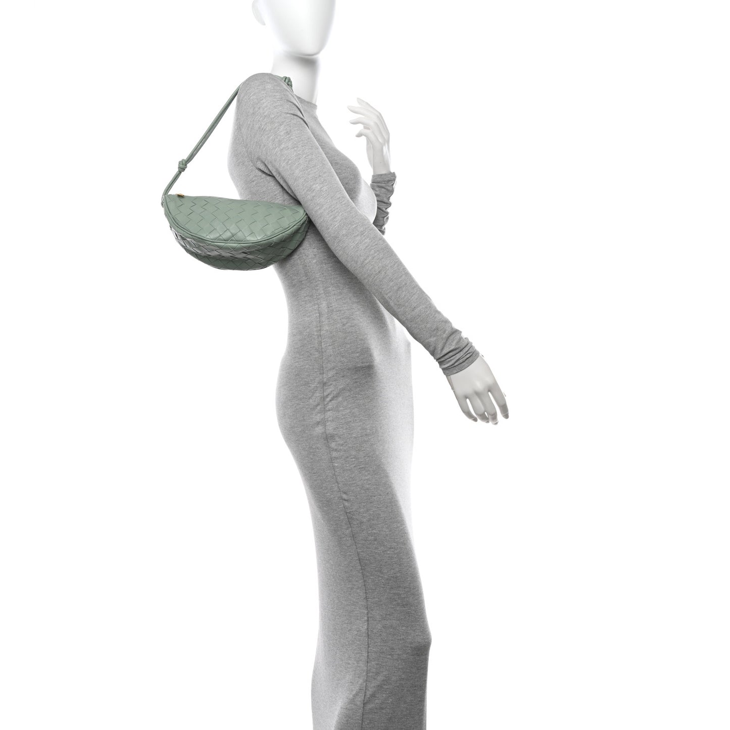 Nappa Intrecciato Half Moon Pouch On Strap Sauge