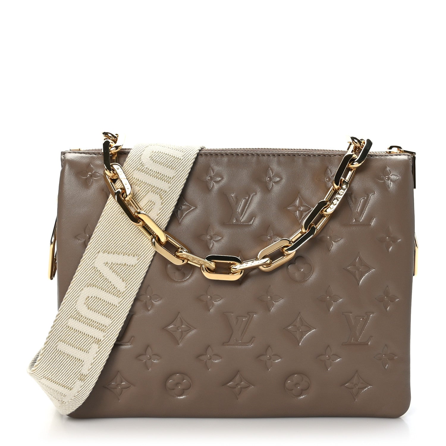 Louis Vuitton Lambskin Embossed Monogram Coussin PM Taupe 1 of 8