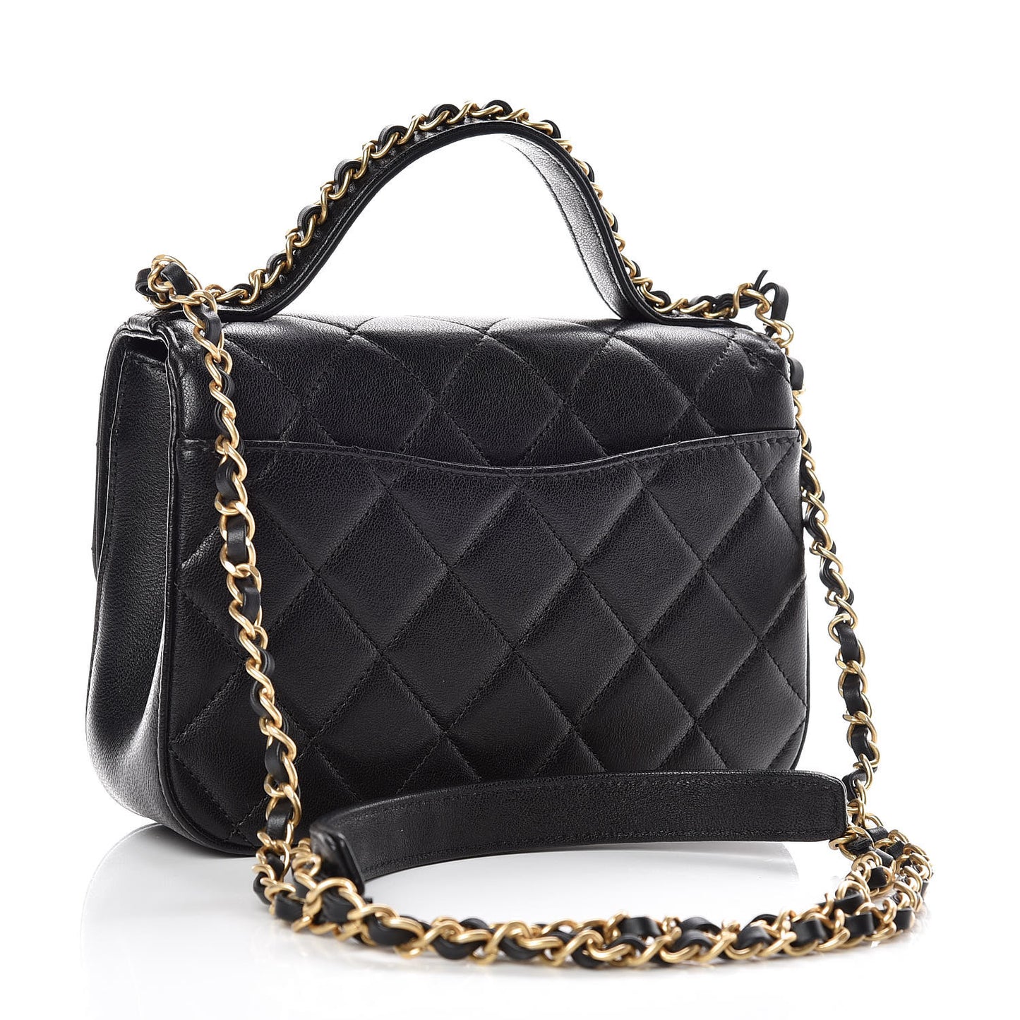 Lambskin Quilted Small Chain Infinity Top Handle Flap Black