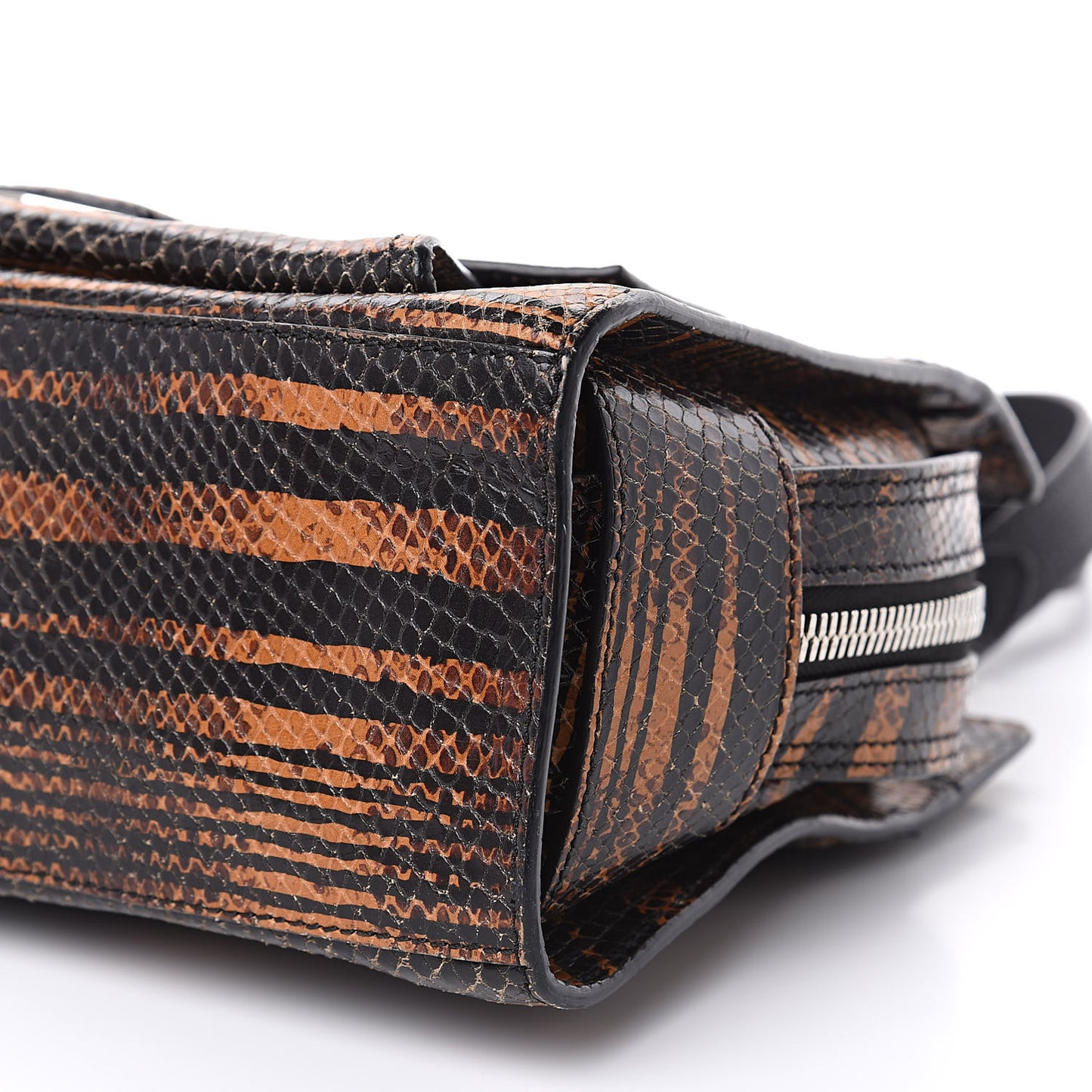 Striped Snake Calfskin Embossed Small PS13 Satchel Orange Black