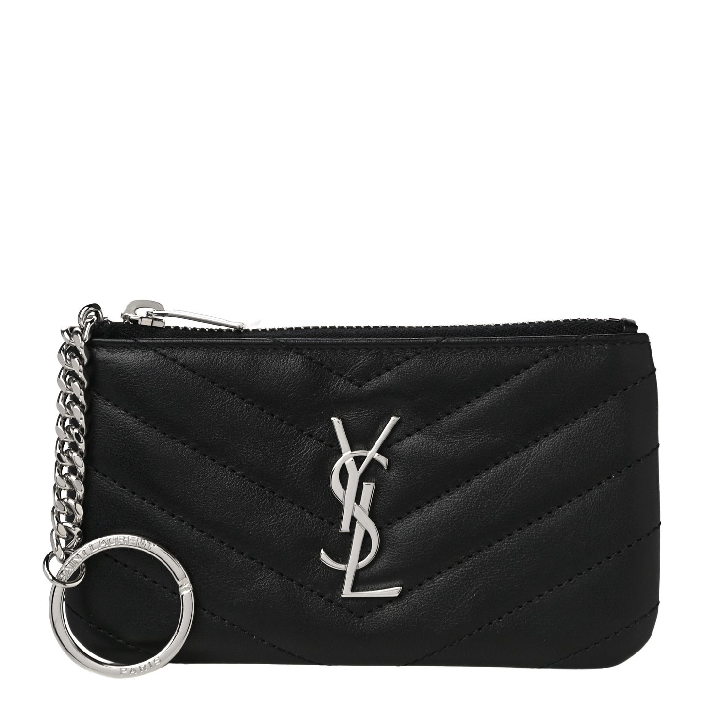 Calfskin Matelasse Monogram Key Pouch Black