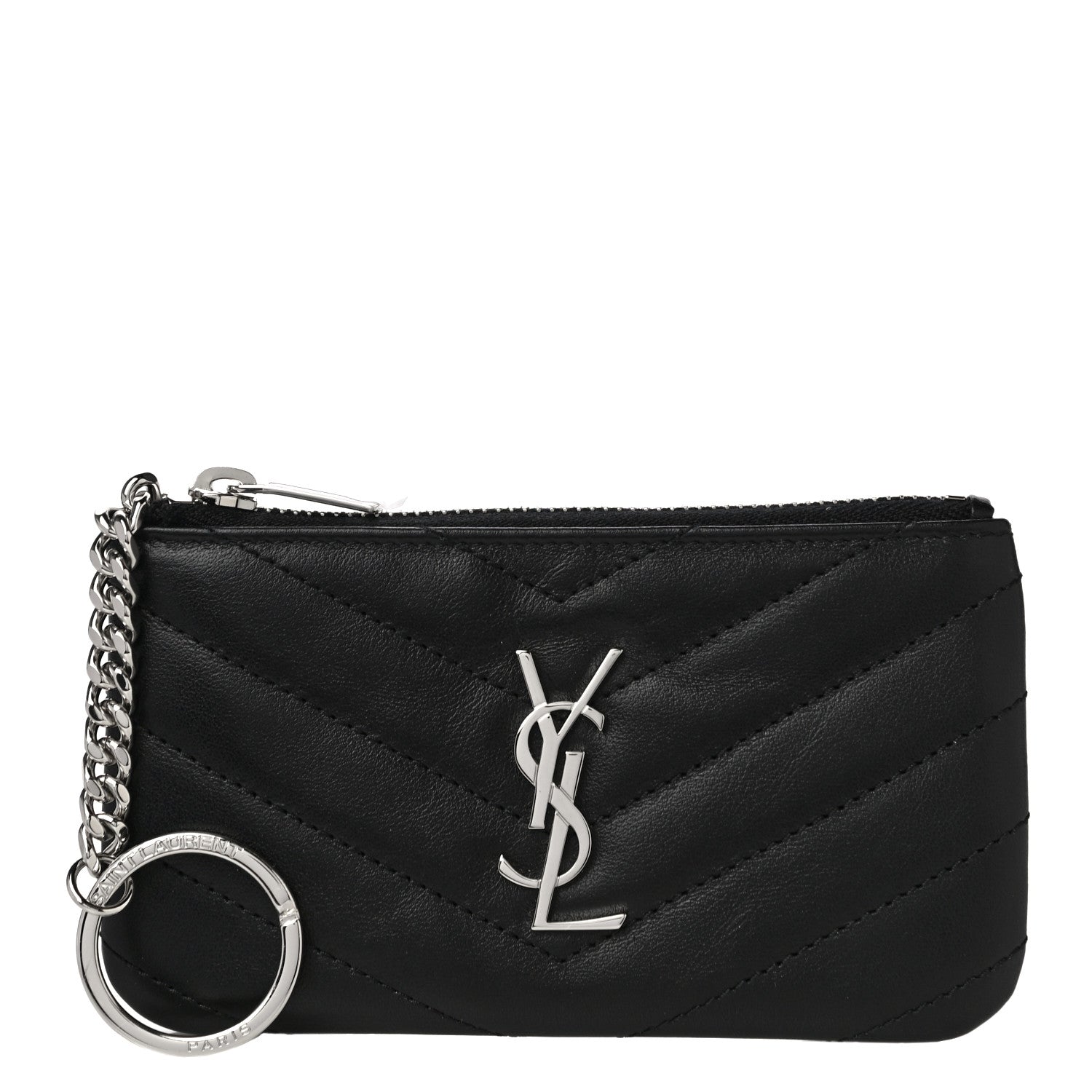 Saint Laurent Calfskin Matelasse Monogram Key Pouch Black 1 of 11