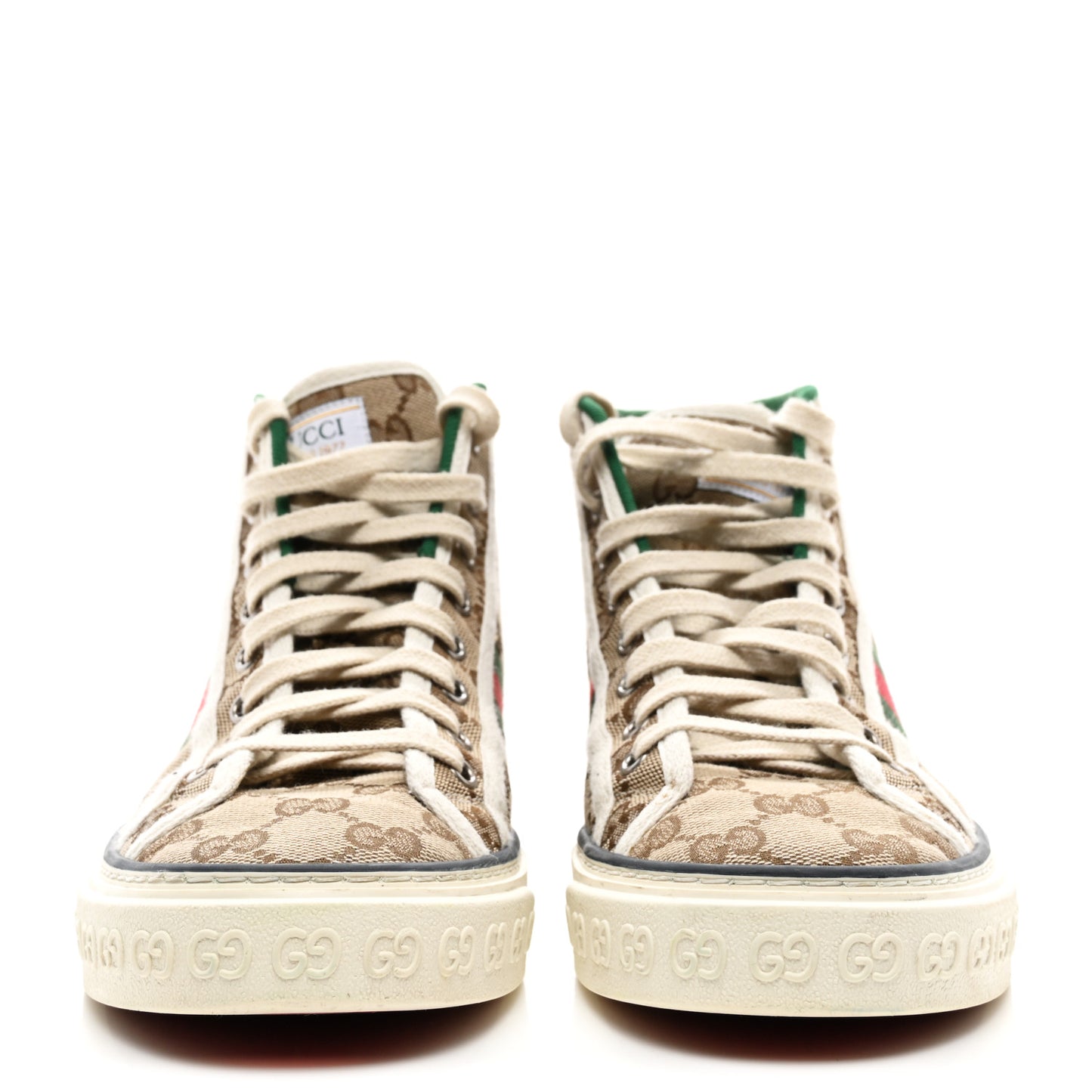 GG Monogram Web Womens 1977 Tennis High Top Sneakers 38 Beige Ebony Mystic White
