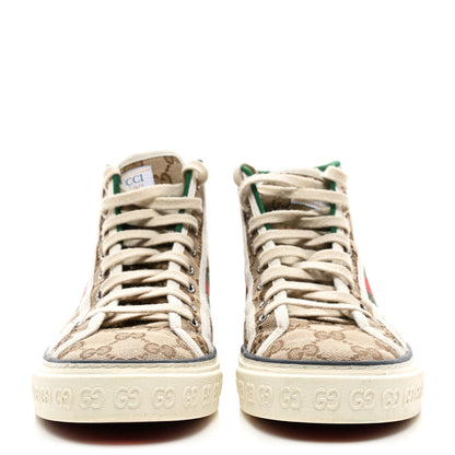 Gucci GG Monogram Web Womens 1977 Tennis High Top Sneakers 38 Beige Ebony Mystic White 2 of 7