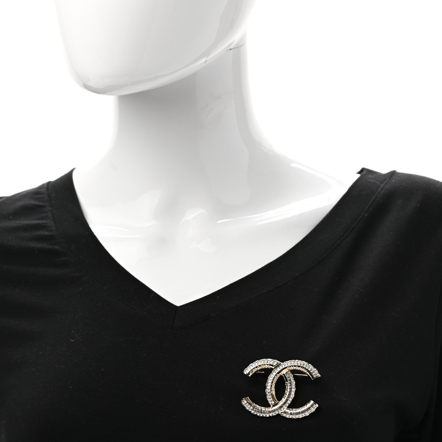 Chanel Metal Crystal Baguette CC Brooch Gold 2 of 5