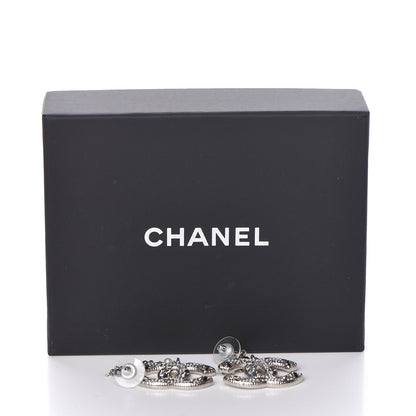 Chanel Pearl Crystal CC Tweed Drop Earrings Silver Blue Black 4 of 4
