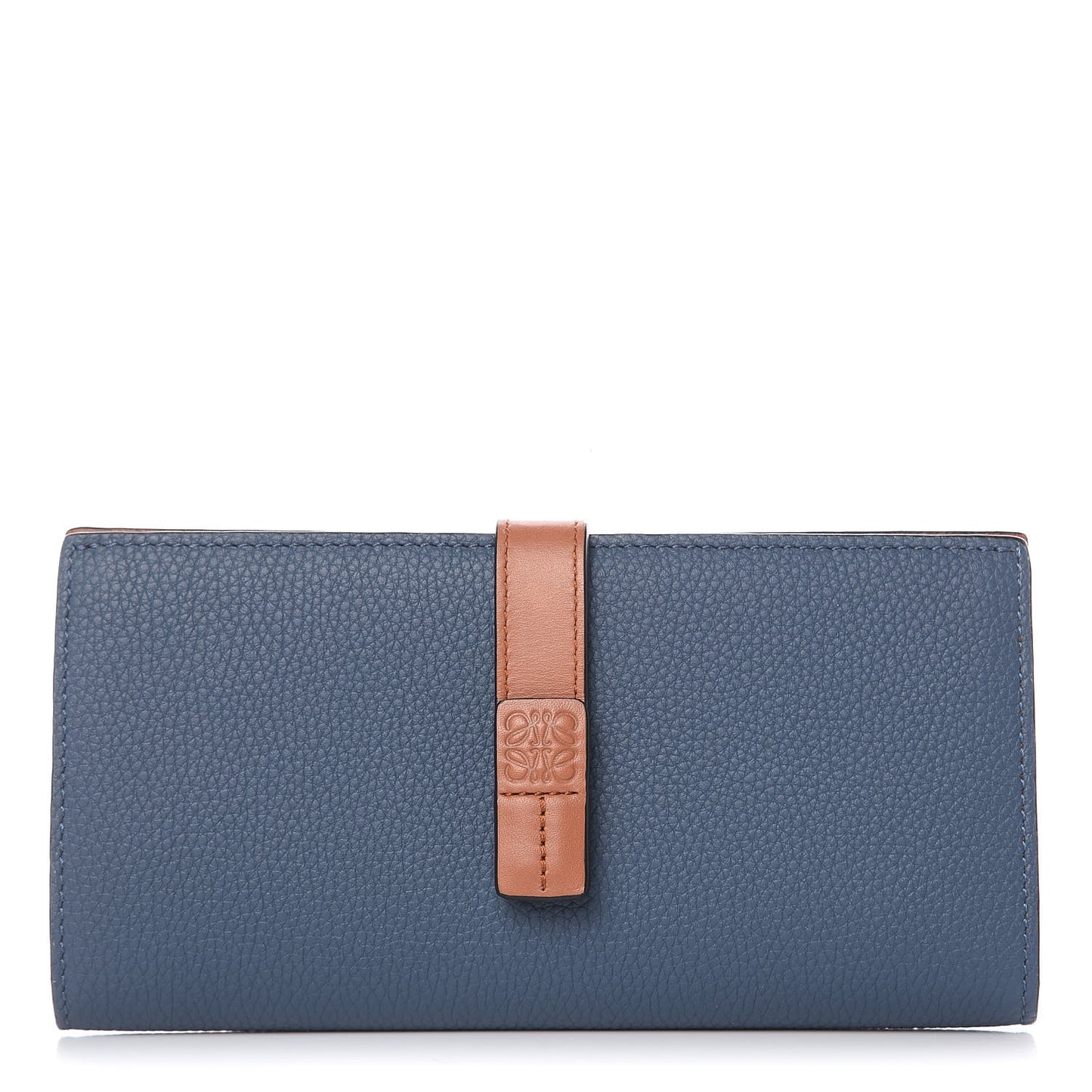 Grained Calfskin Large Vertical Wallet Steel Blue Tan