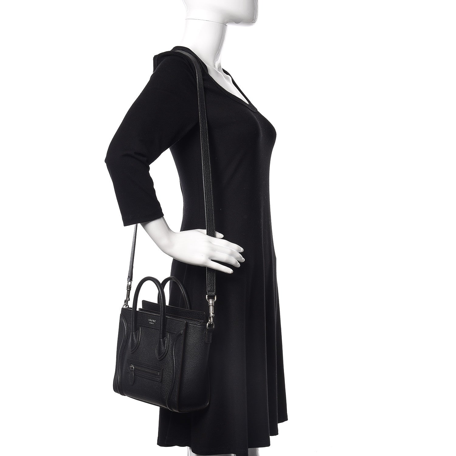 Celine Drummed Calfskin Nano Luggage Black 2 of 8