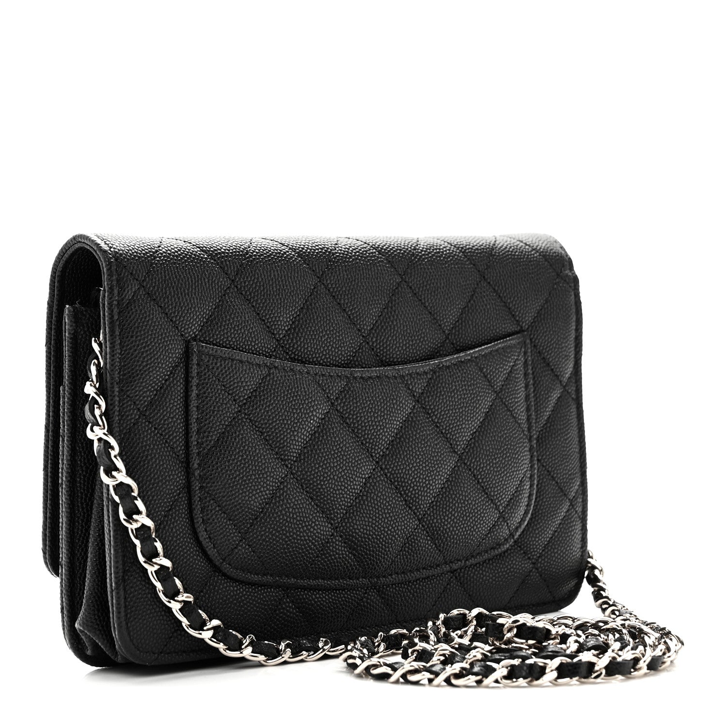 Chanel Caviar Quilted Striated CC Wallet On Chain WOC Black 3 of 11