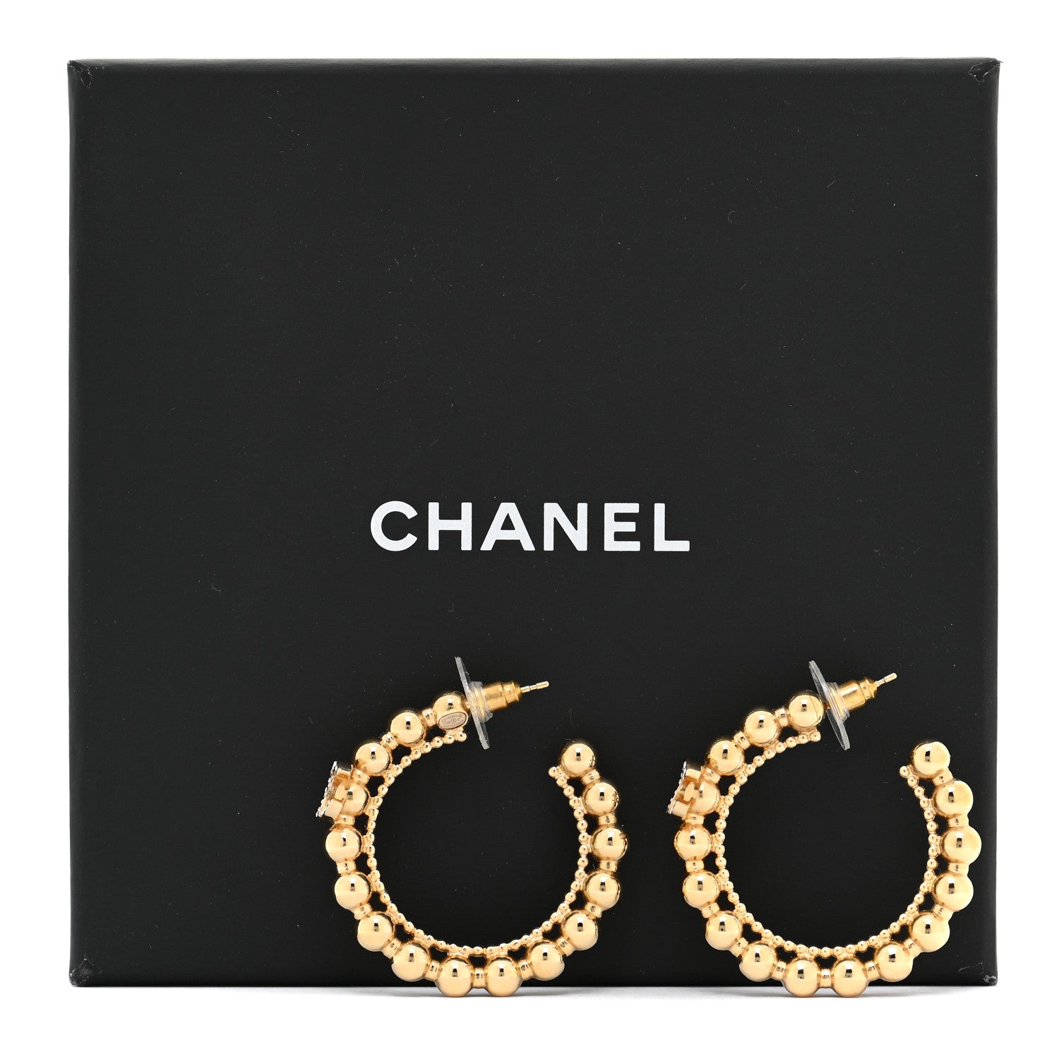 Chanel Crystal Bead CC Hoop Earrings Gold 5 of 5