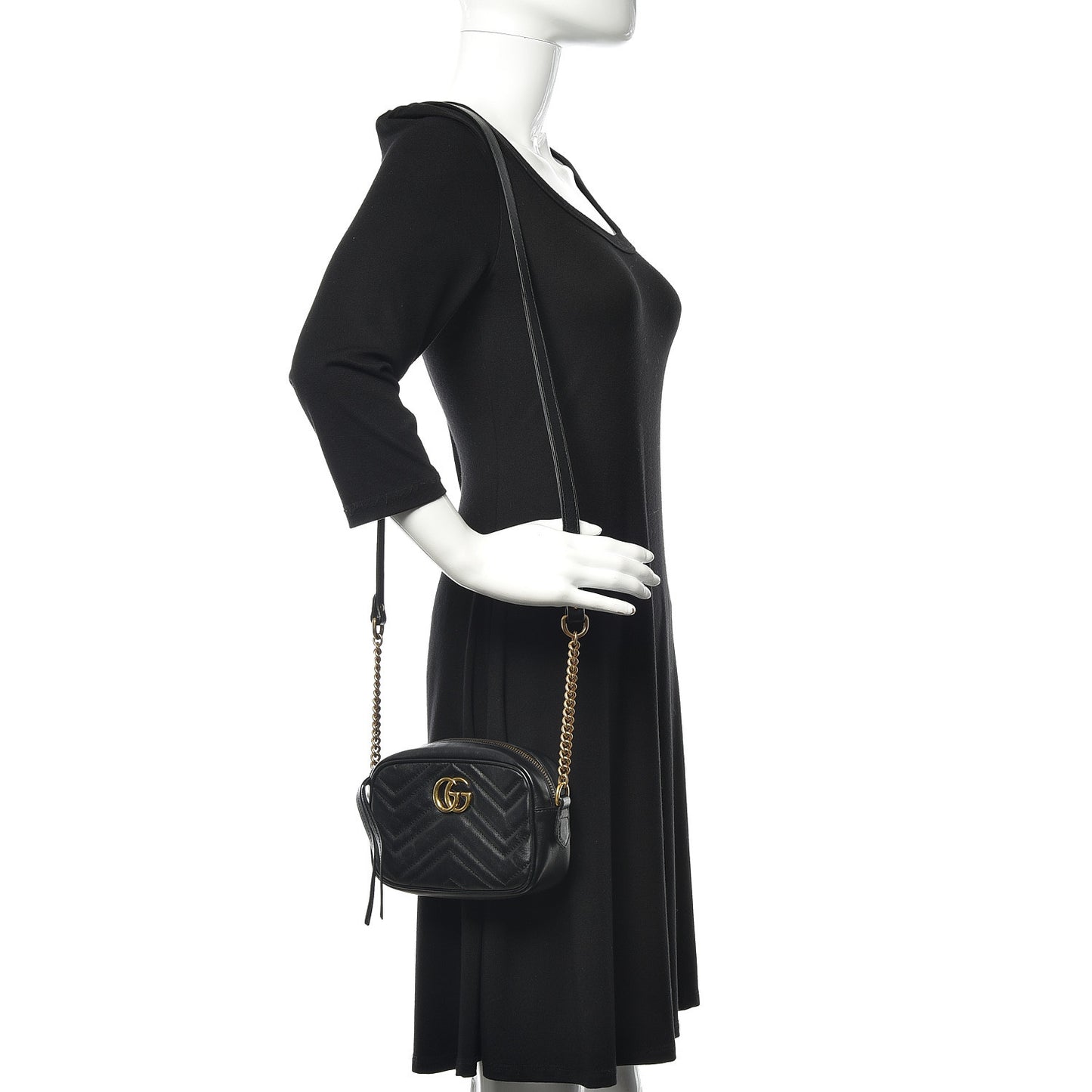 Calfskin Matelasse Mini GG Marmont Chain Shoulder Bag Black