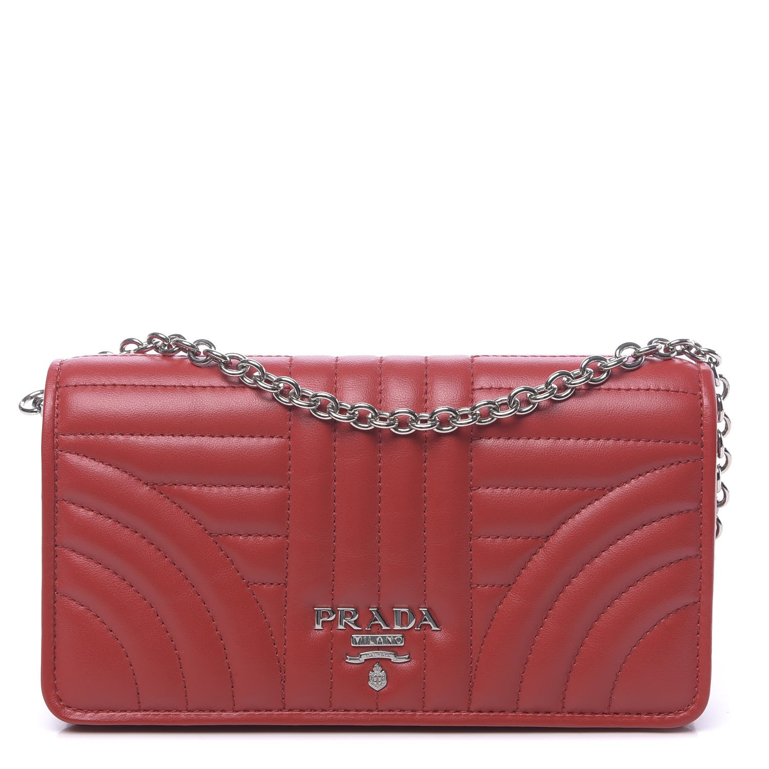Prada Soft Calfskin Impunture Diagramme Chain Wallet Rosso 1 of 9