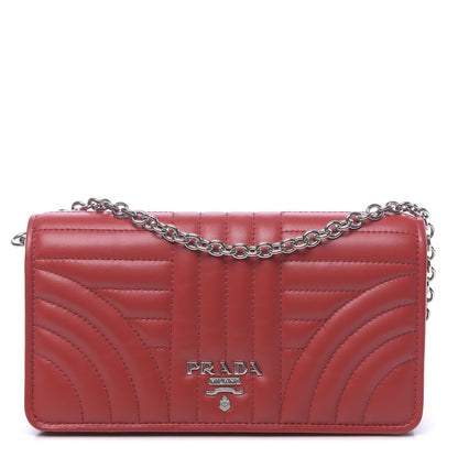 Prada Soft Calfskin Impunture Diagramme Chain Wallet Rosso 1 of 9
