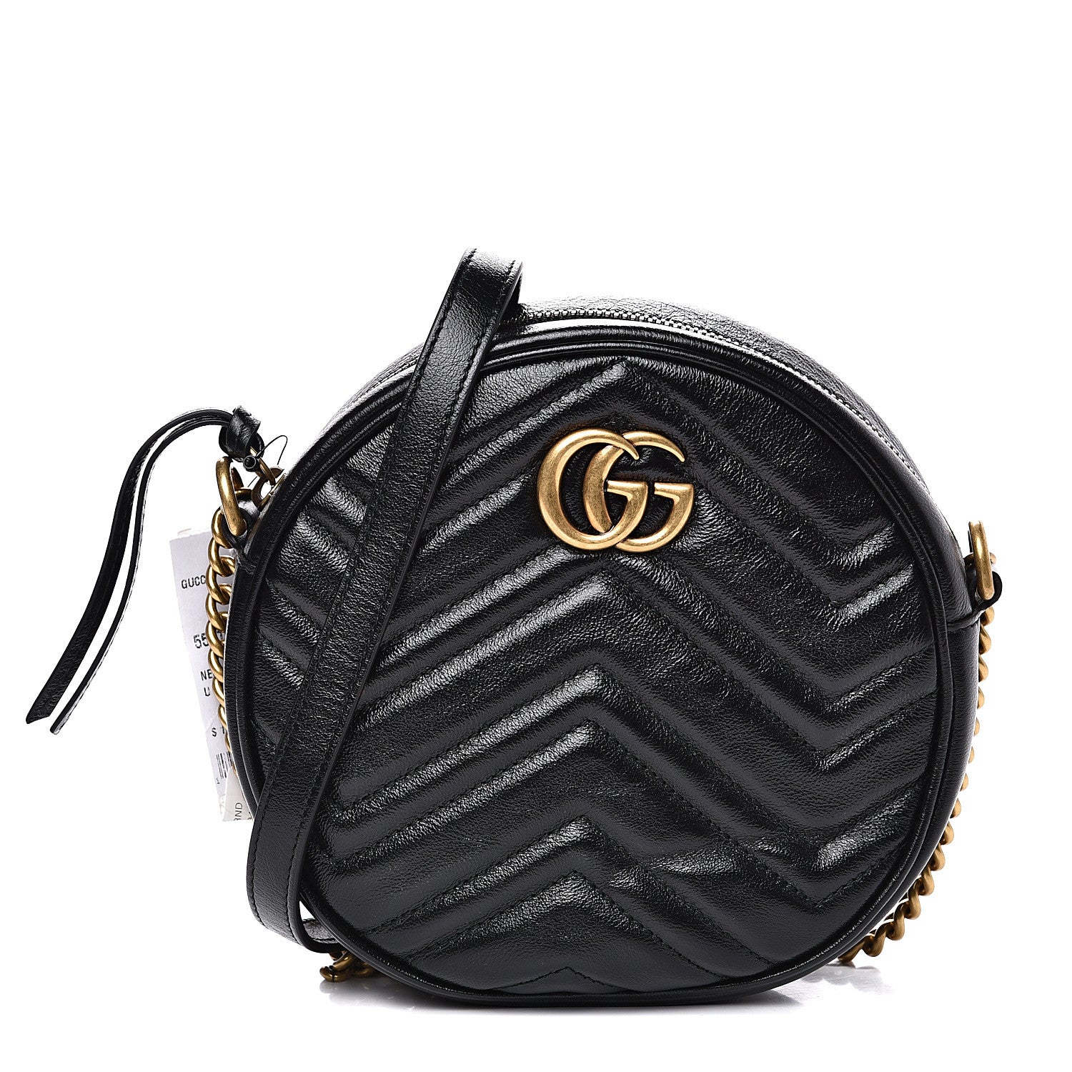 Gucci Azalea Calfskin Matelasse Heart Mini GG Marmont Round Shoulder Bag Black 1 of 9
