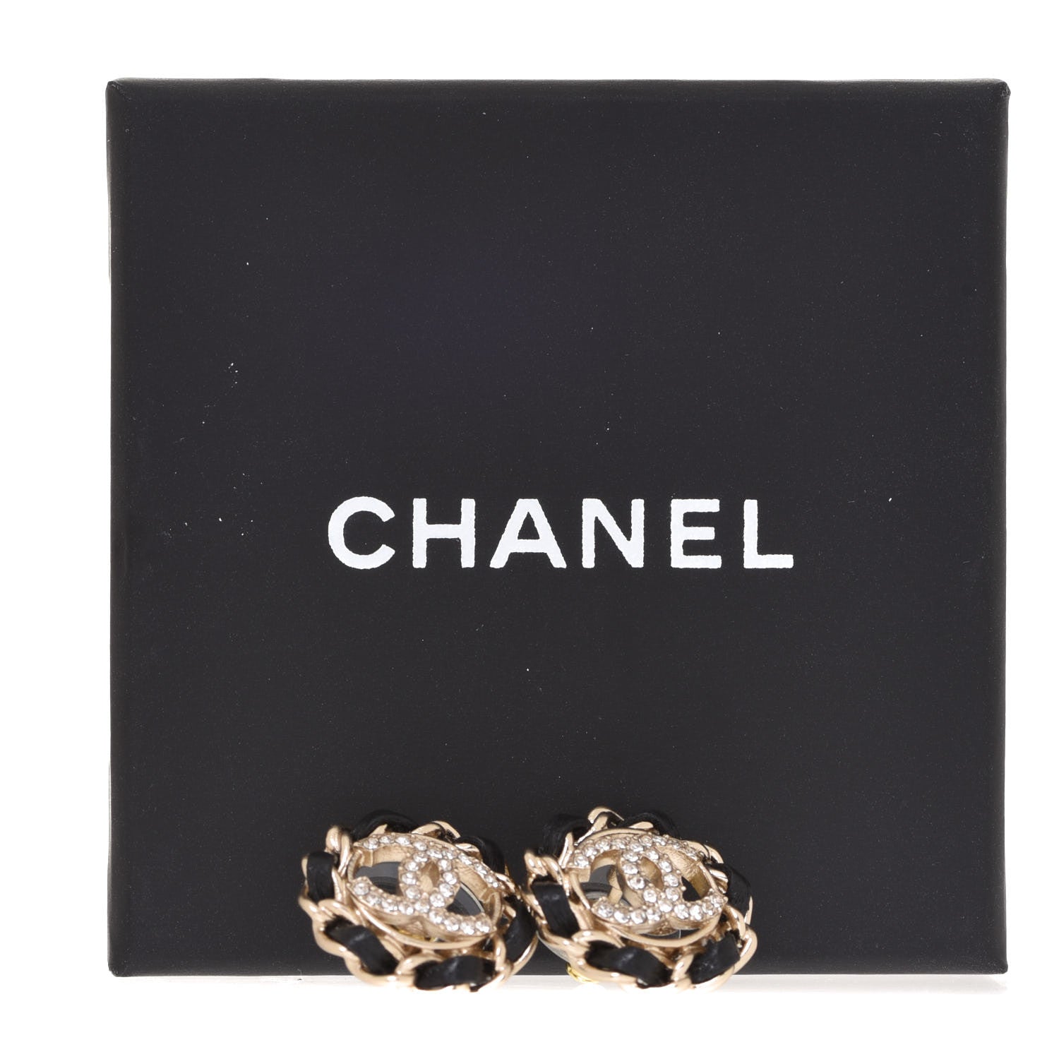 Chanel Crystal Lambskin Chain CC Stud Earrings Black Gold 5 of 5
