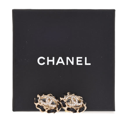 Chanel Crystal Lambskin Chain CC Stud Earrings Black Gold 5 of 5
