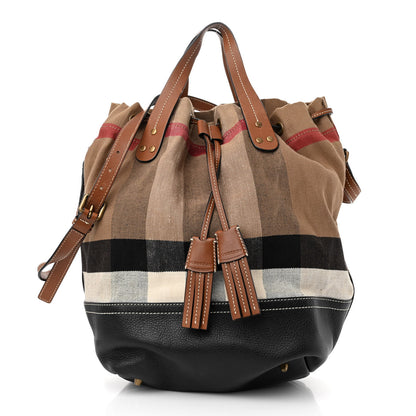 Burberry Grainy Calfskin House Check Canvas Medium Heston Crossbody Tan 3 of 11