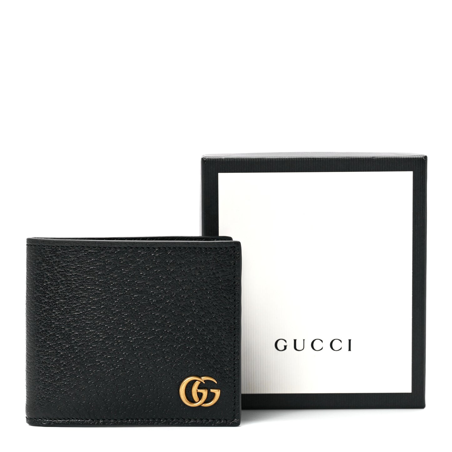 Calfskin Boar Effect GG Marmont Bi-Fold Wallet Black