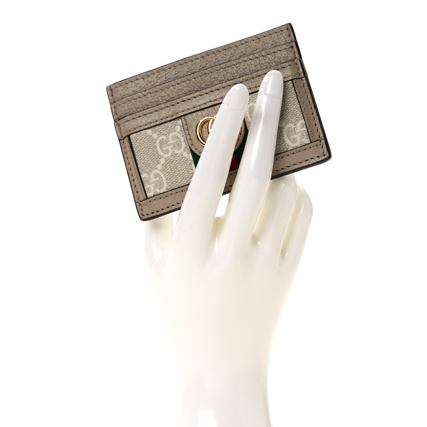 Gucci GG Supreme Monogram Textured Calfskin Web Ophidia Card Holder Beige Ebony Mystic White 2 of 7