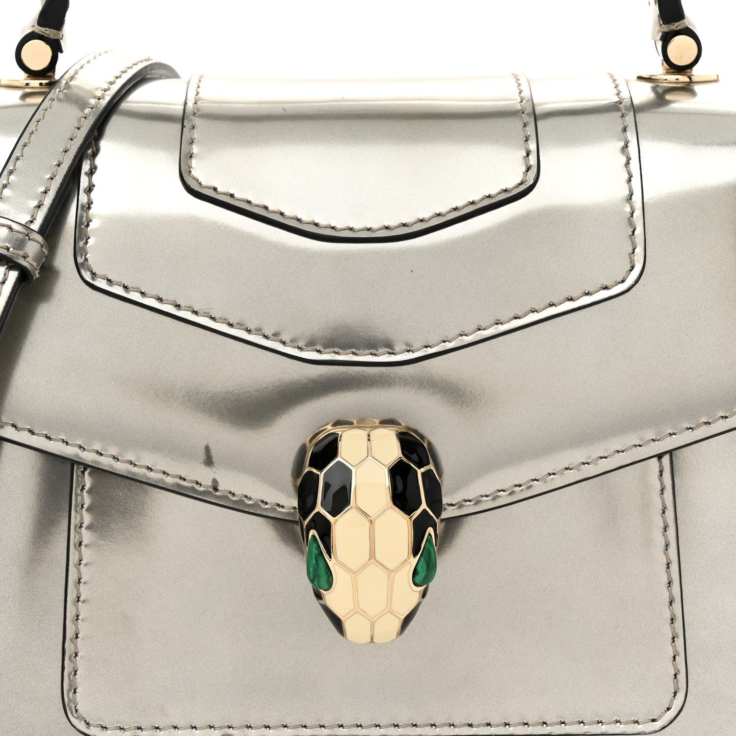 Bulgari Metallic Calfskin Serpenti Forever Top Handle Silver 7 of 14