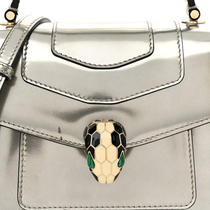 Bulgari Metallic Calfskin Serpenti Forever Top Handle Silver 7 of 14