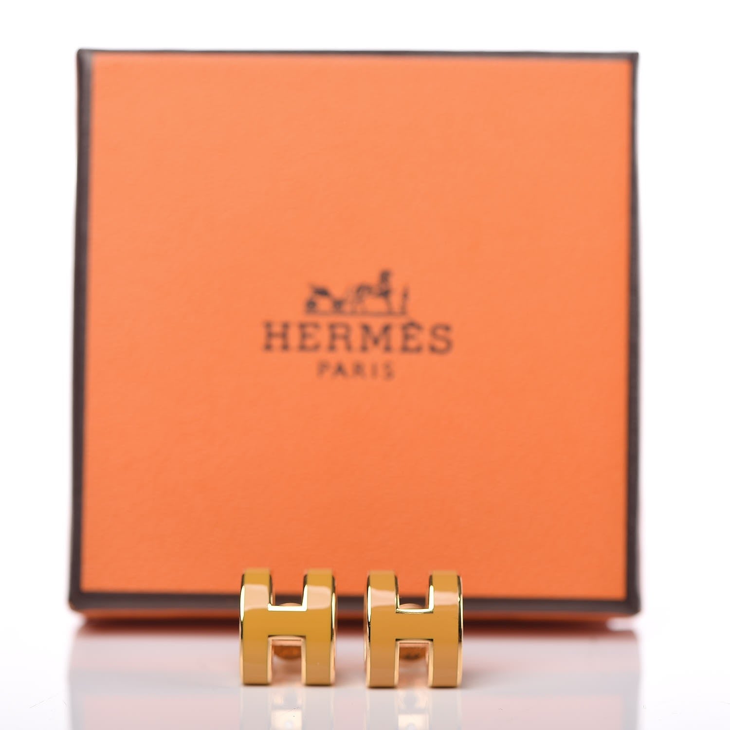 Hermes Gold Lacquered Pop H Earrings Jaune Madras 6 of 6