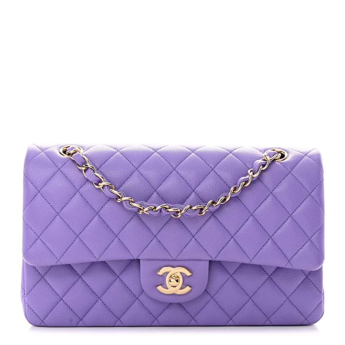 Caviar Quilted Medium Double Flap Purple