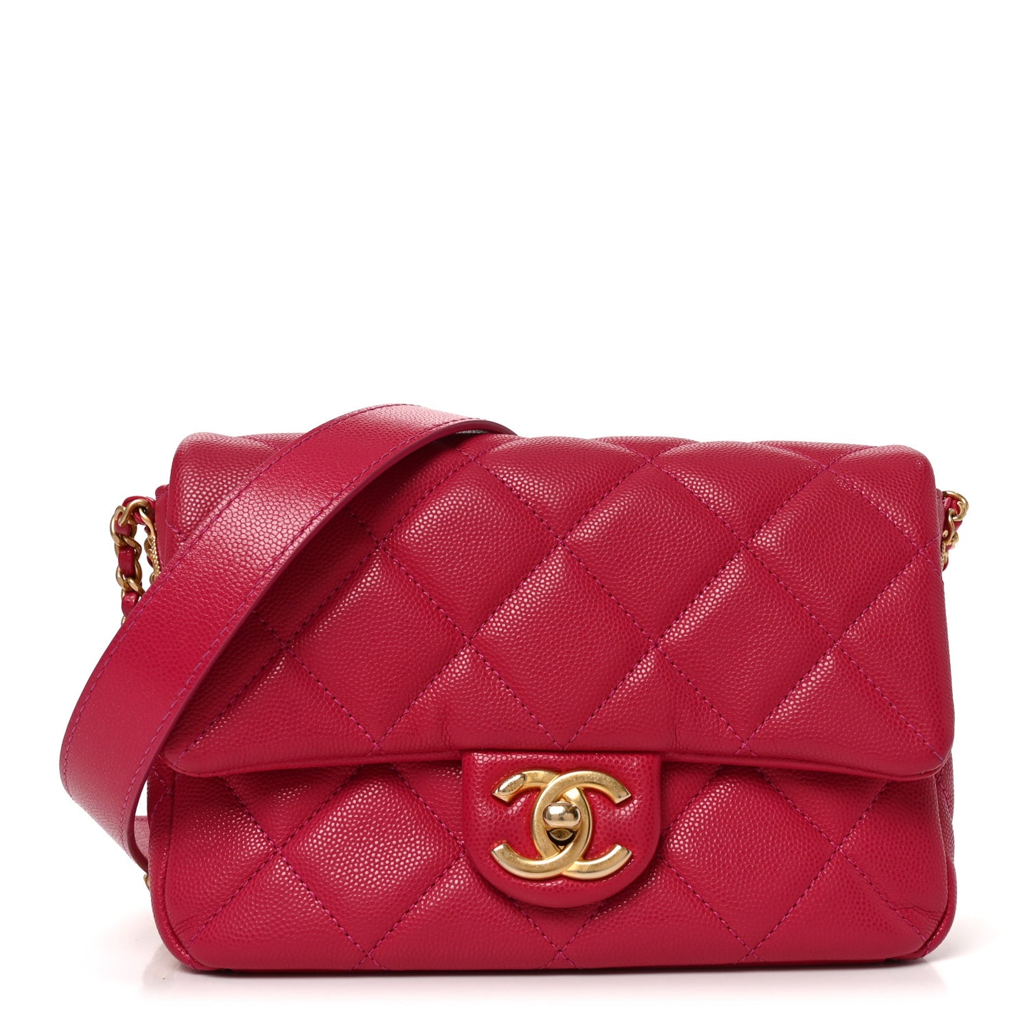 Caviar Quilted Small Twist Your Buttons Flap Fuchsia