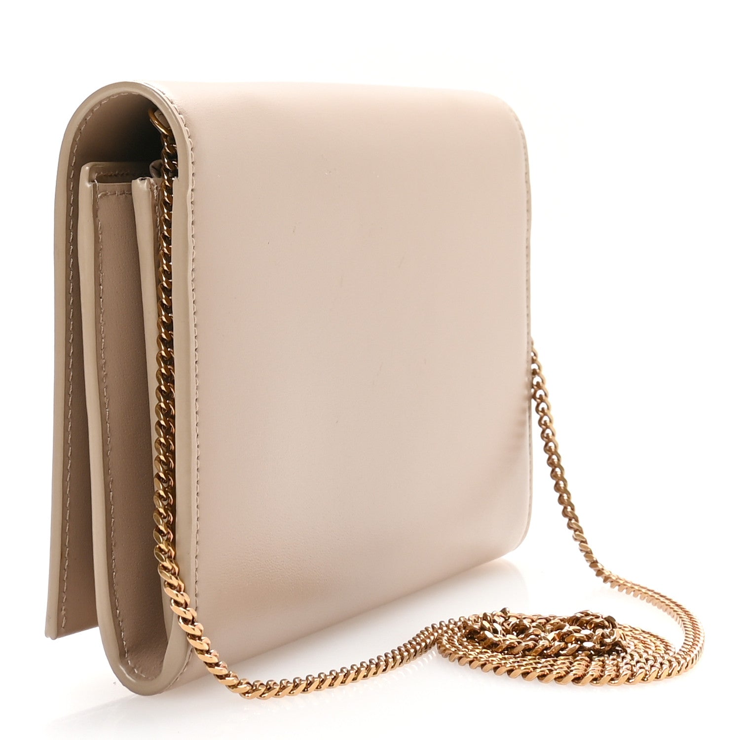 Saint Laurent Glossy Calfskin Monogram Chain Wallet  Dark Beige 3 of 10